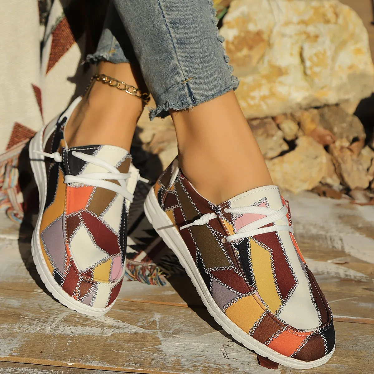 Dames slip-on loafers-caroma patroon, comfortabel en licht