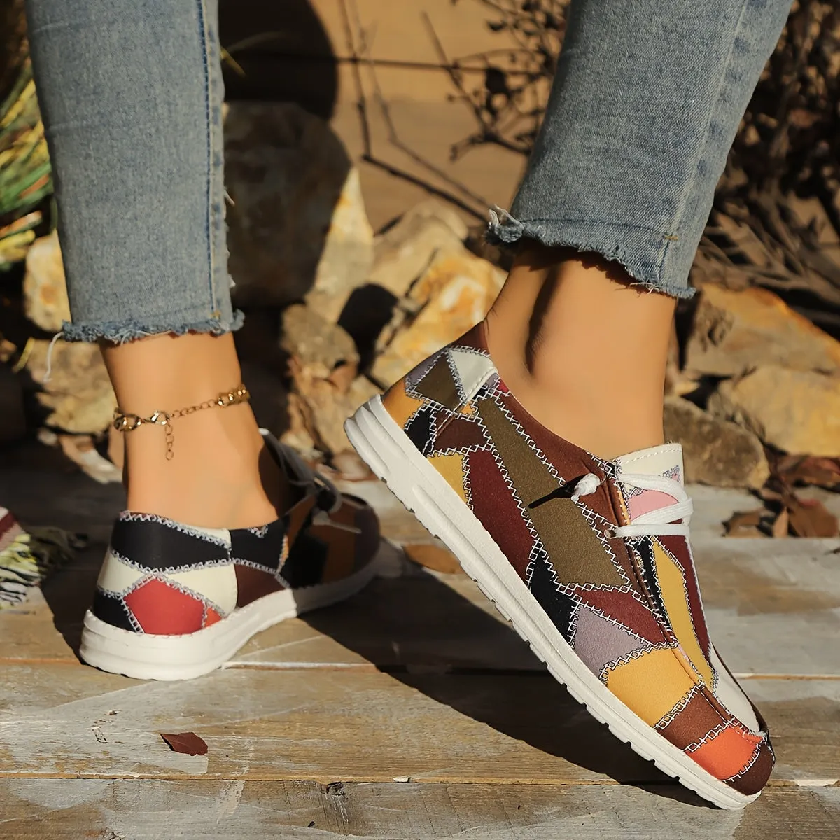 Dames slip-on loafers-caroma patroon, comfortabel en licht