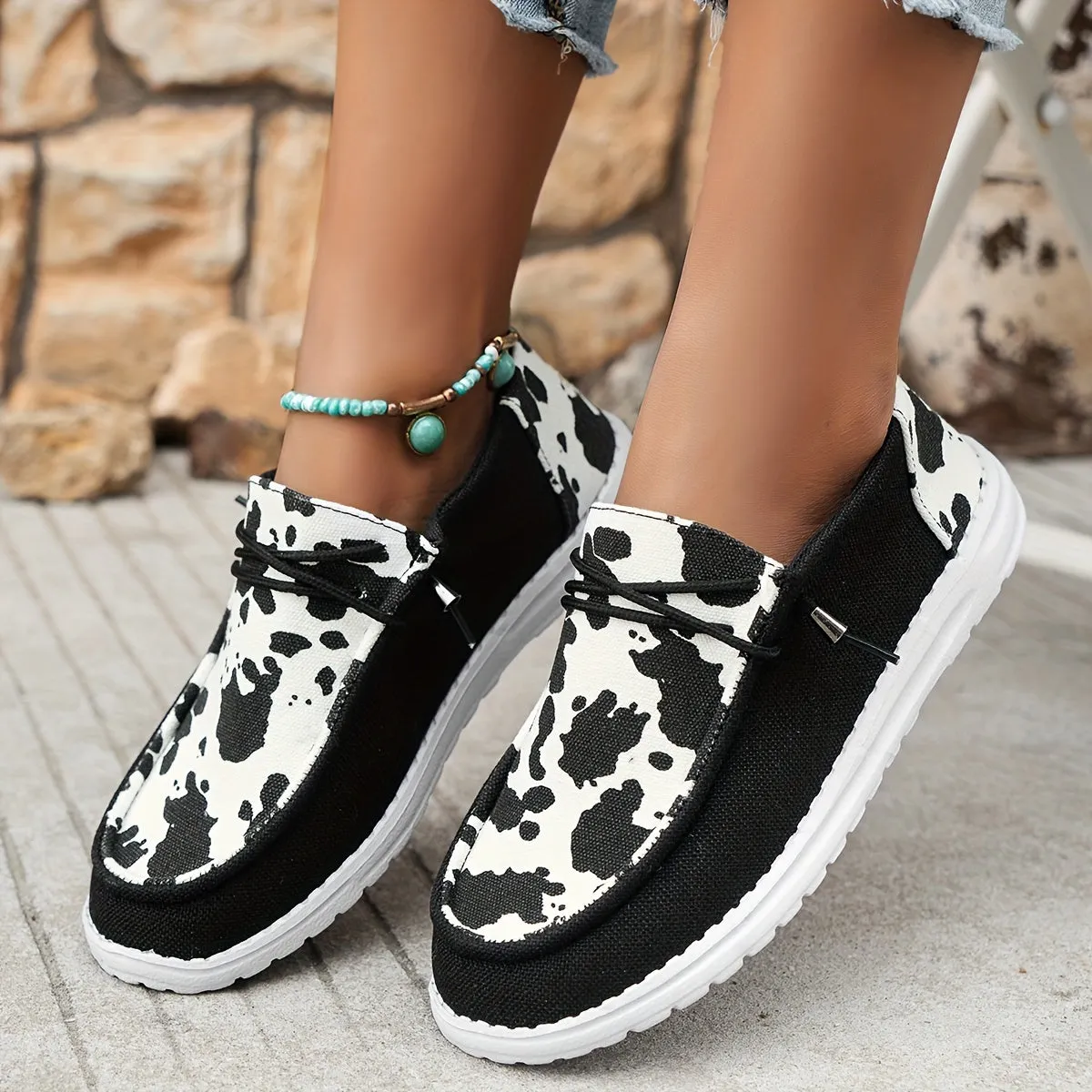 Dames Summer Loafers-Light slip-on schoenen met koeienpatroon