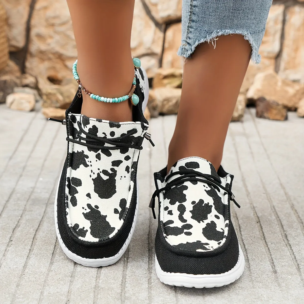 Dames Summer Loafers-Light slip-on schoenen met koeienpatroon