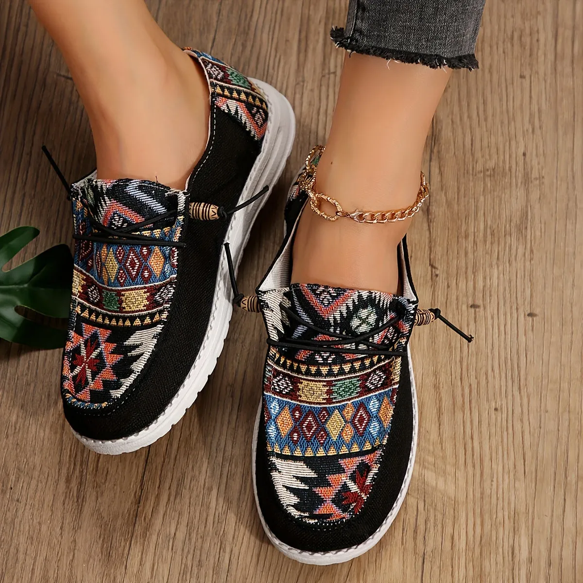 Dames zomer loafer-licht etno-stijl slip-on schoenen gemaakt van canvas