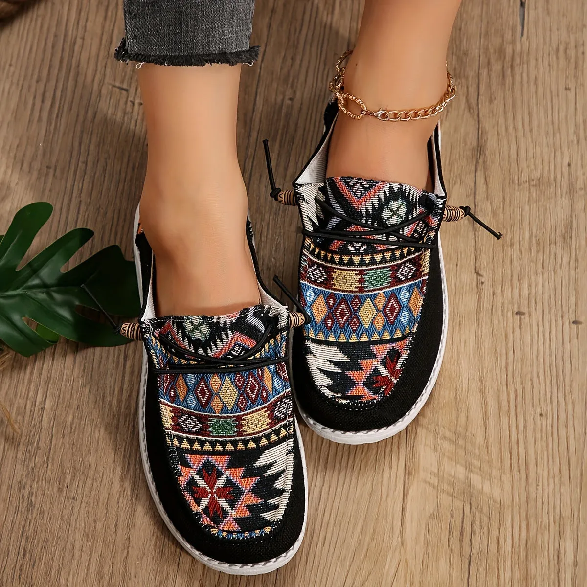 Dames zomer loafer-licht etno-stijl slip-on schoenen gemaakt van canvas