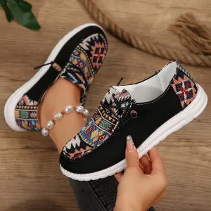 Dames zomer loafer-licht etno-stijl slip-on schoenen gemaakt van canvas