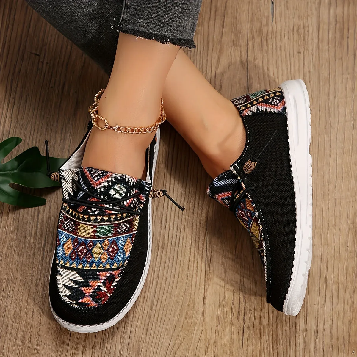 Dames zomer loafer-licht etno-stijl slip-on schoenen gemaakt van canvas
