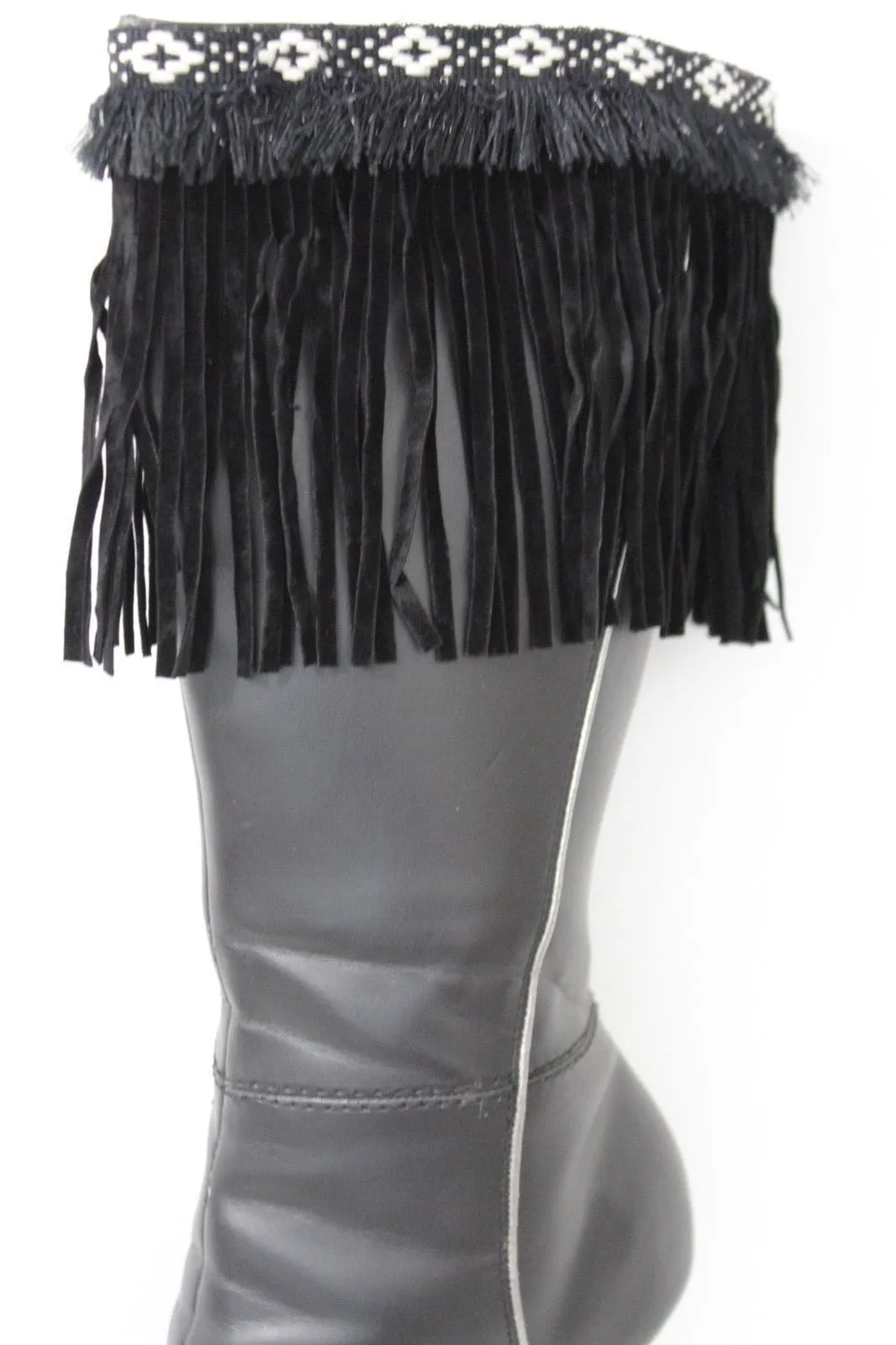 Diamond Accent Pattern Long Fringe Boots Toppers