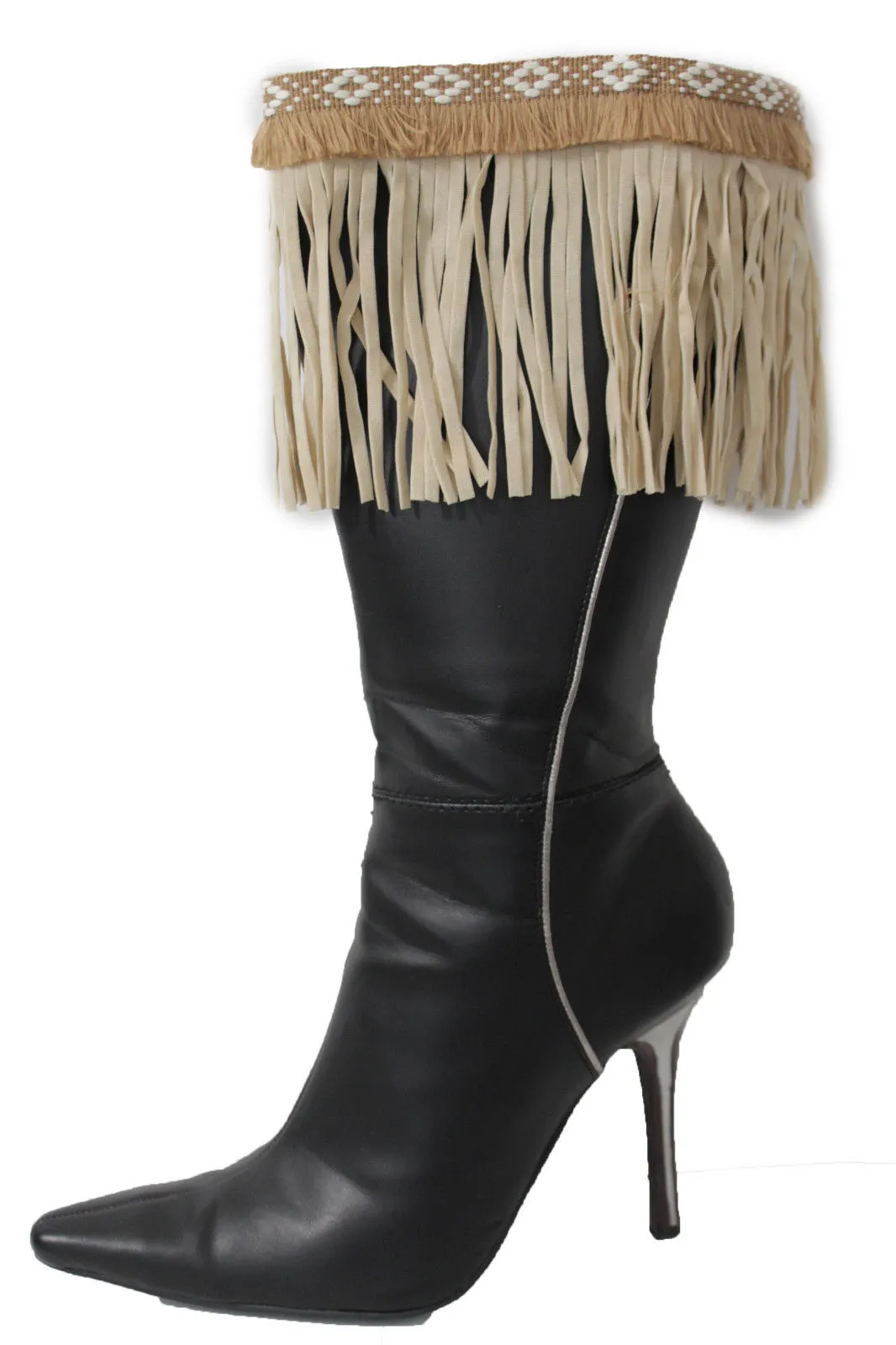 Diamond Accent Pattern Long Fringe Boots Toppers