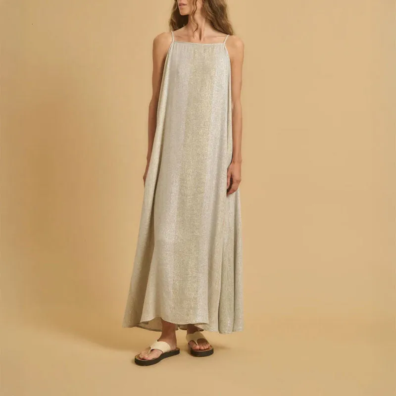 DIEGA Rofia Dress in Metallic Ecru