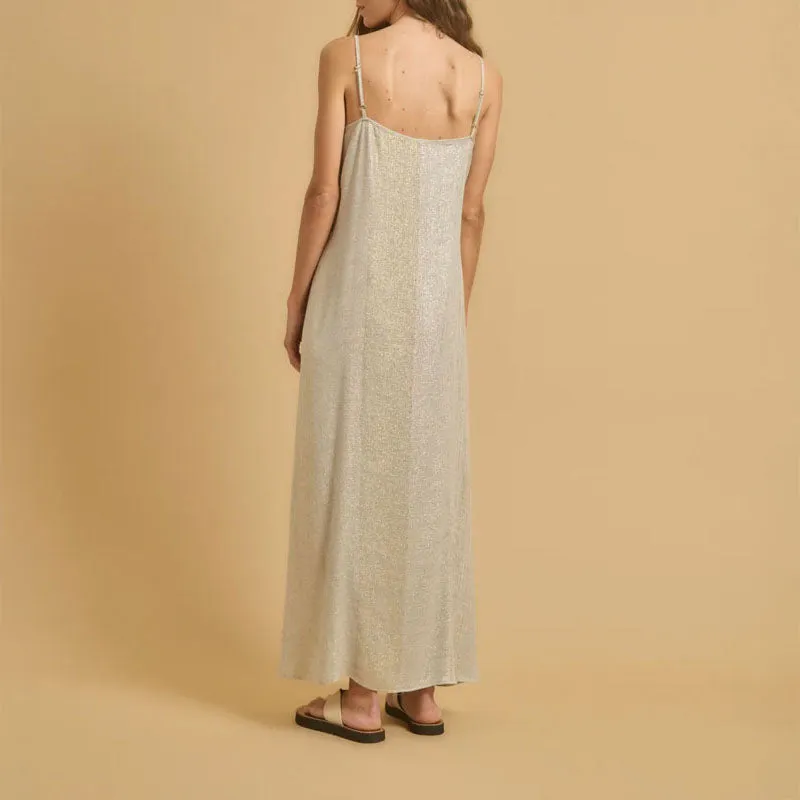 DIEGA Rofia Dress in Metallic Ecru