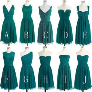 Different Styles Teal Green Mismatched Knee Length Bridesmaid Dresses, BG51388