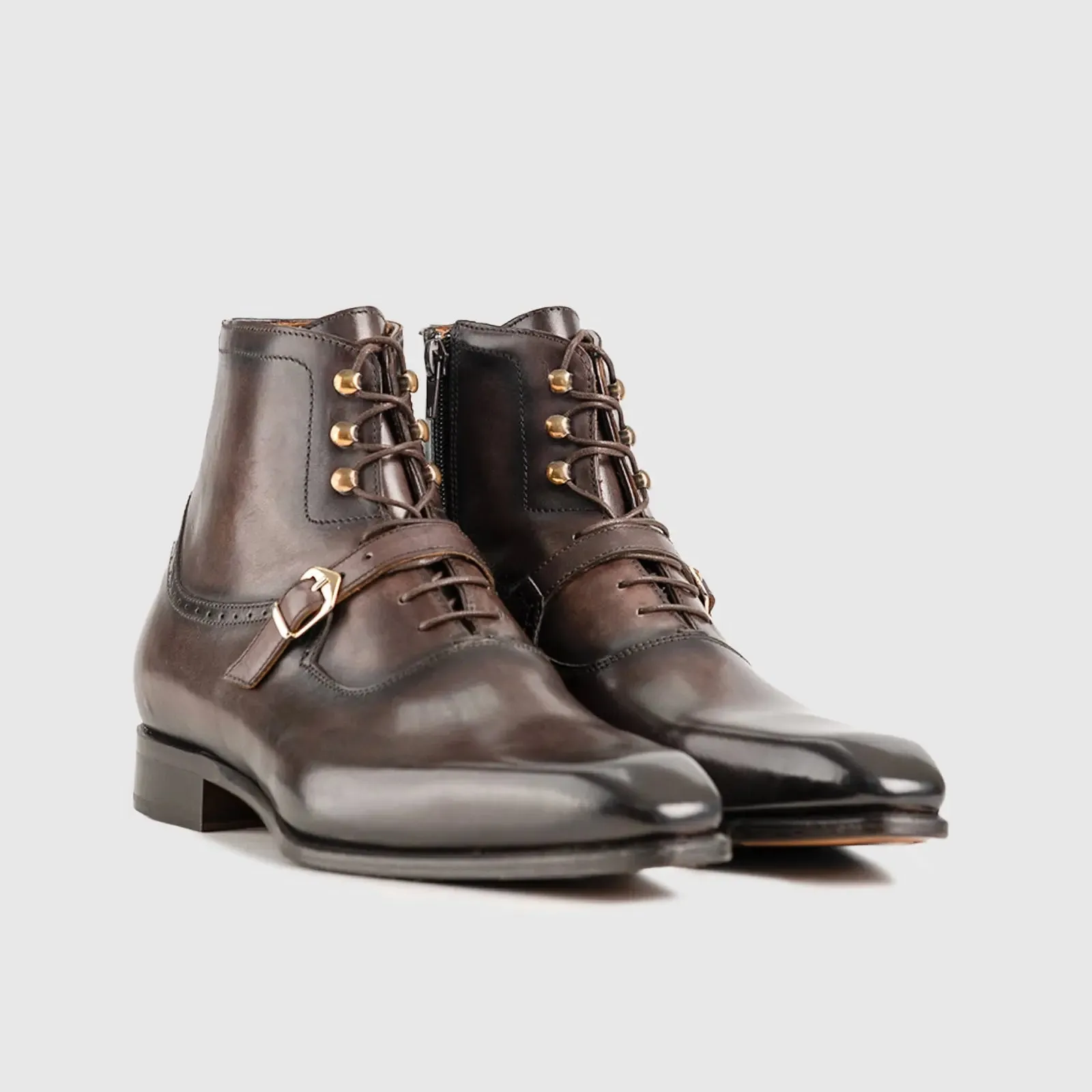 Dress Lace Up Buckle Boot Brown 3045