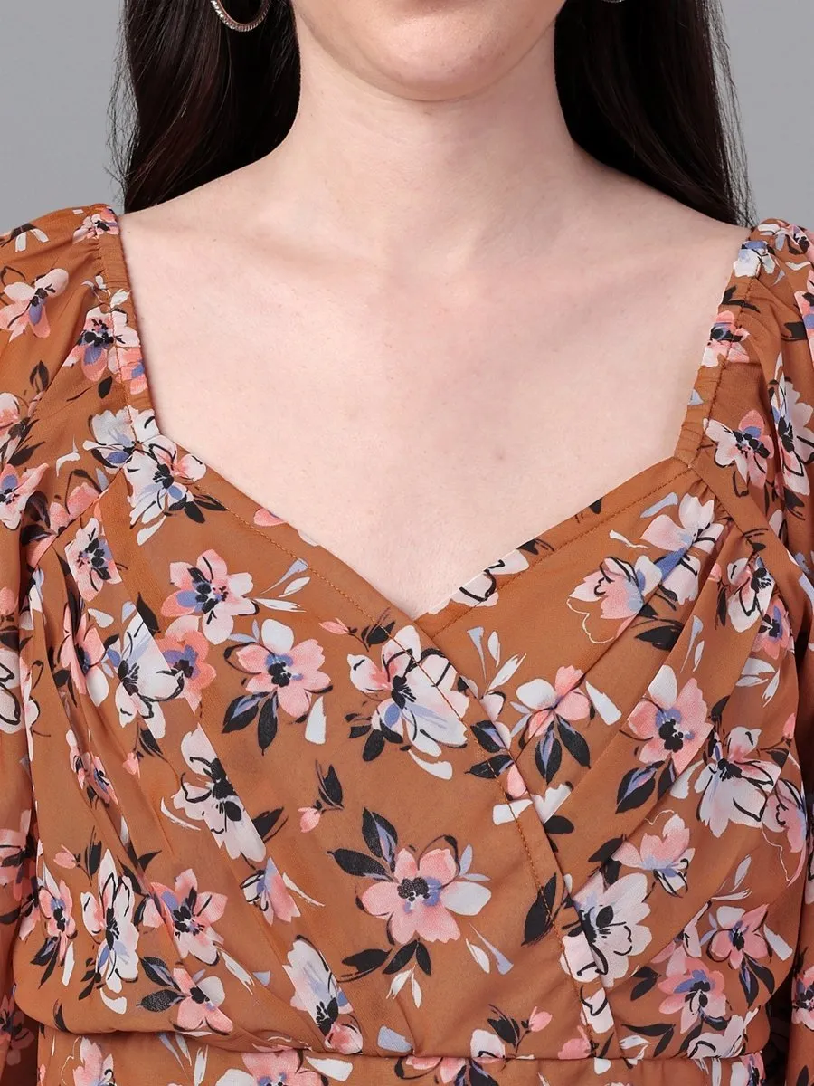 dresses for Women western wear Brown Floral Maxi Dress