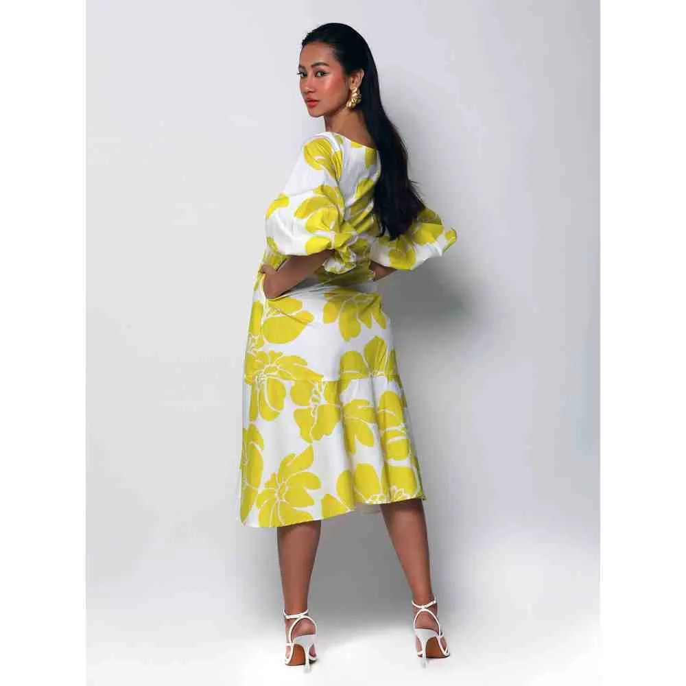 Ekastories Yellow Sonder Tea Length Dress