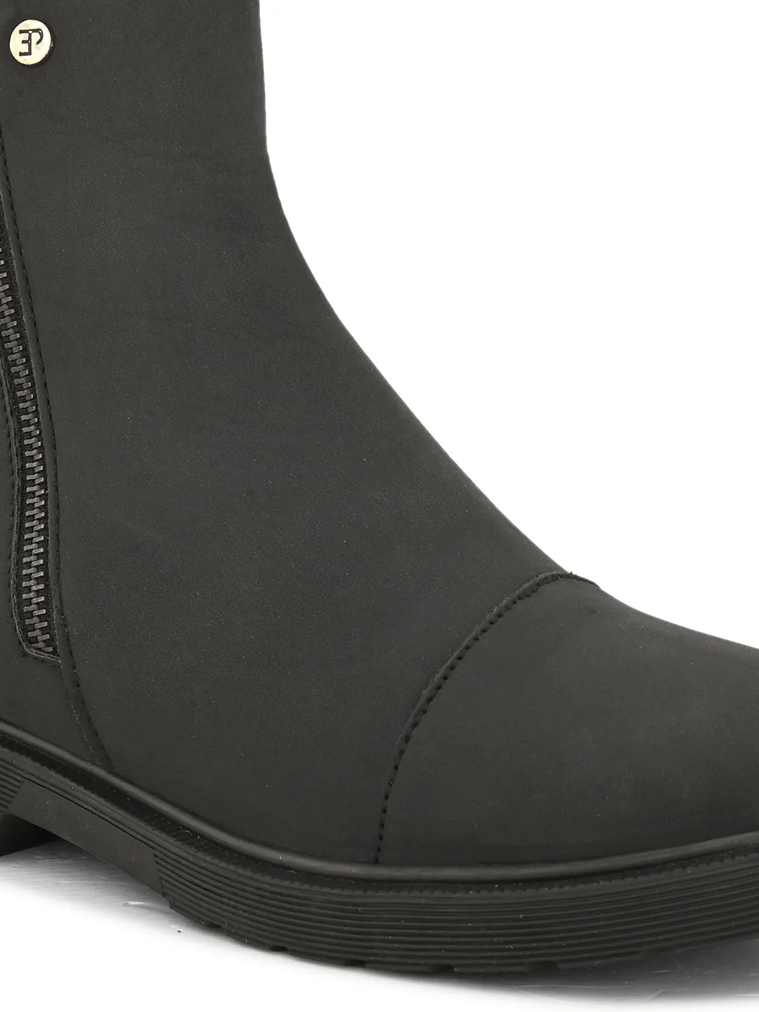 EL PASO Women Black Faux Leather Casual Chelsea Boots