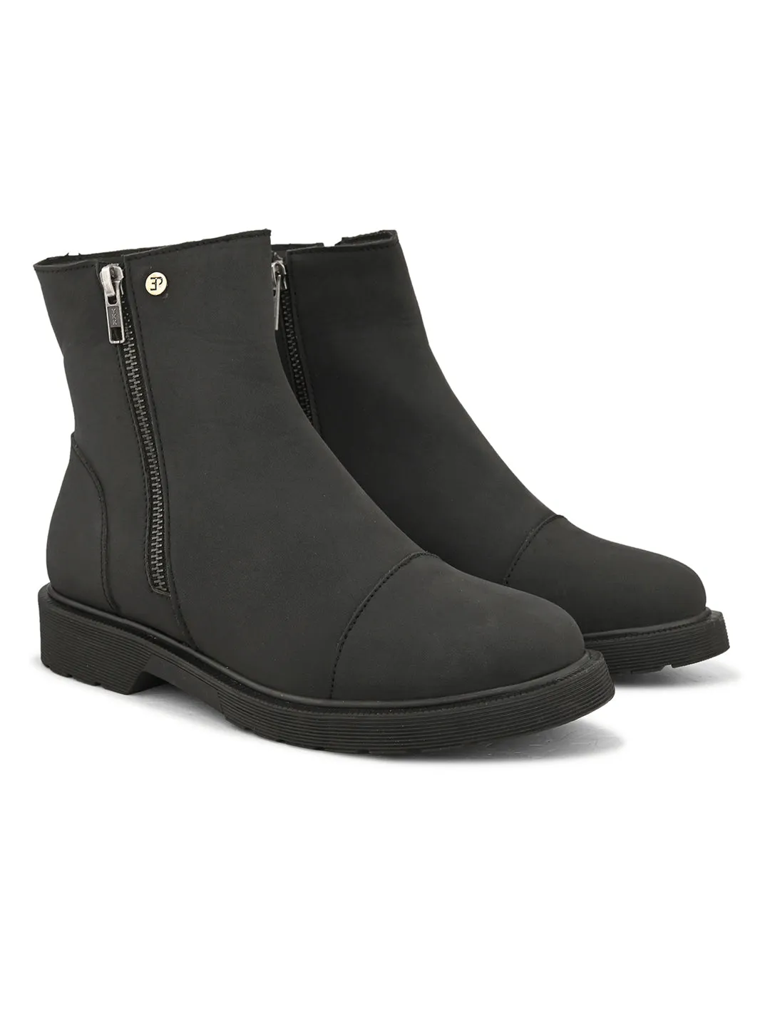 EL PASO Women Black Faux Leather Casual Chelsea Boots
