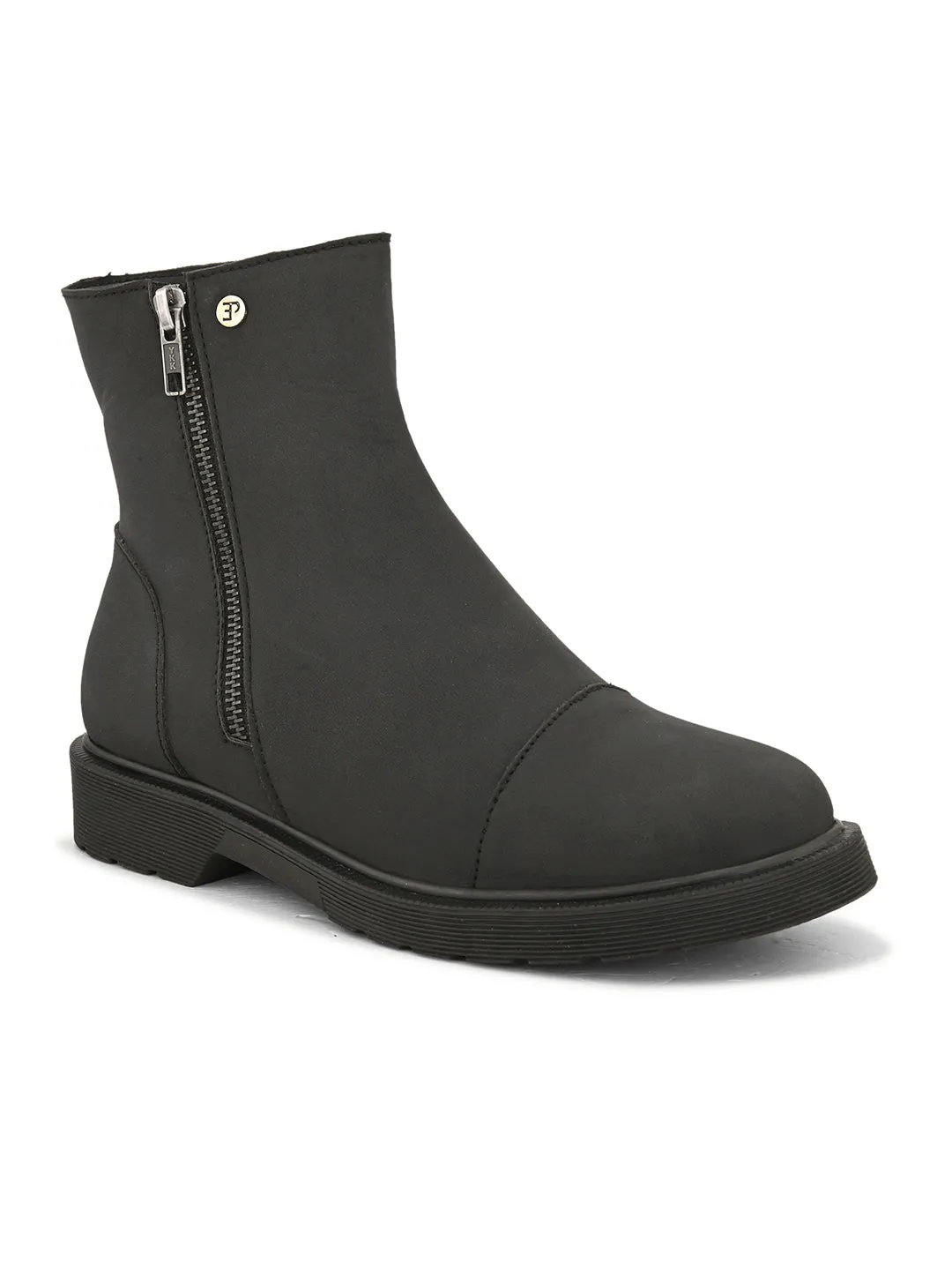 EL PASO Women Black Faux Leather Casual Chelsea Boots