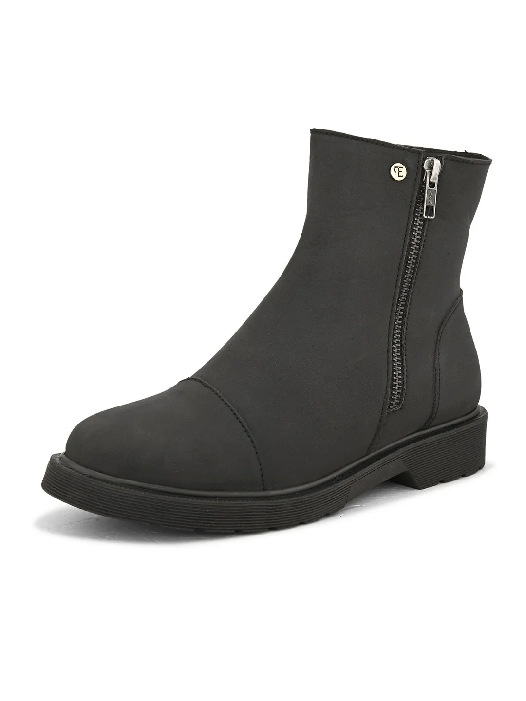 EL PASO Women Black Faux Leather Casual Chelsea Boots