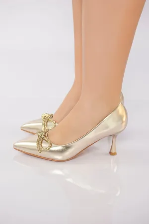 Elegant Bow Detail Mid-Heel - Gold