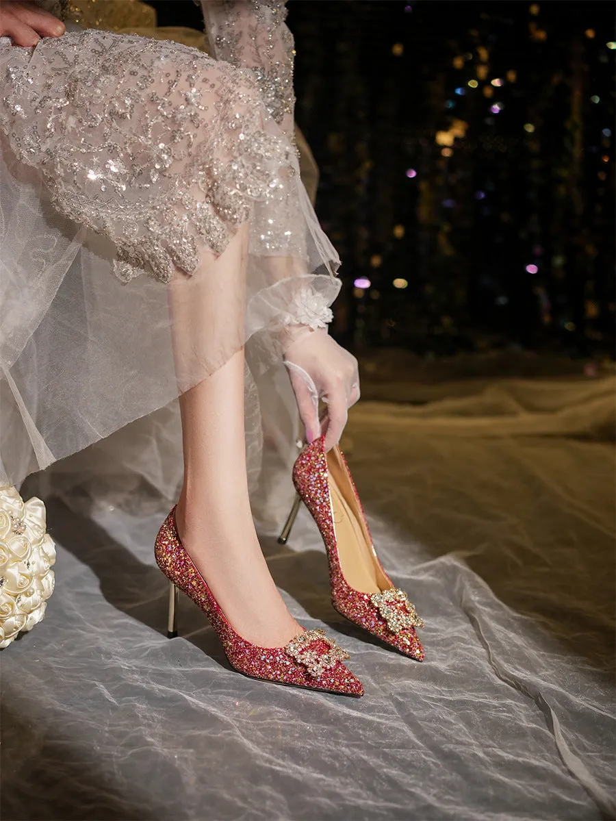 Elegant High Heels with Diamonds Wedding Shoes