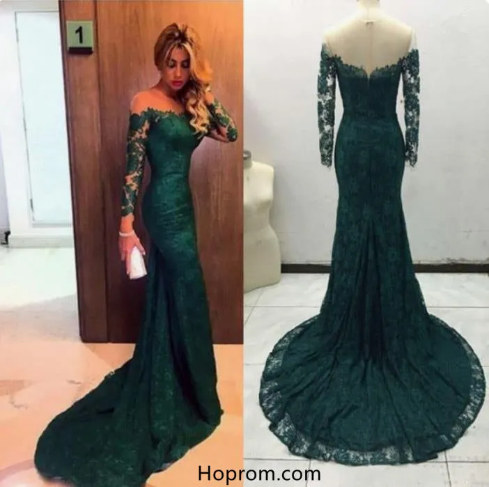 Elegant Long sleeve Mermaid Lace Prom Dresses Evening dresses