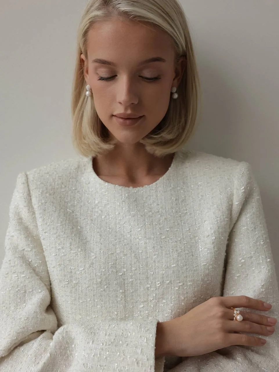 Elegant Pearl Fringe Tweed Set