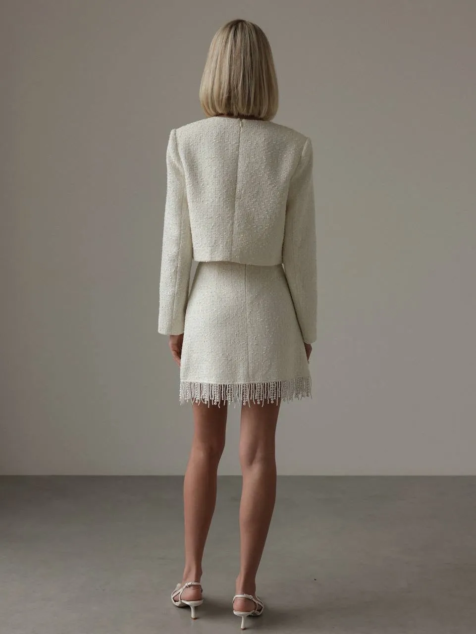 Elegant Pearl Fringe Tweed Set