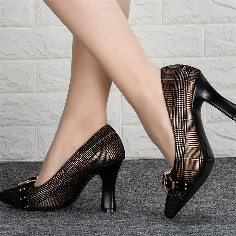 Elegant Pointed Toe Plaid High Heels