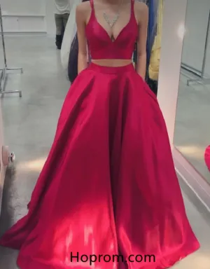 Elegant Red Two Piece Prom Dresses, Formal Evening Dress