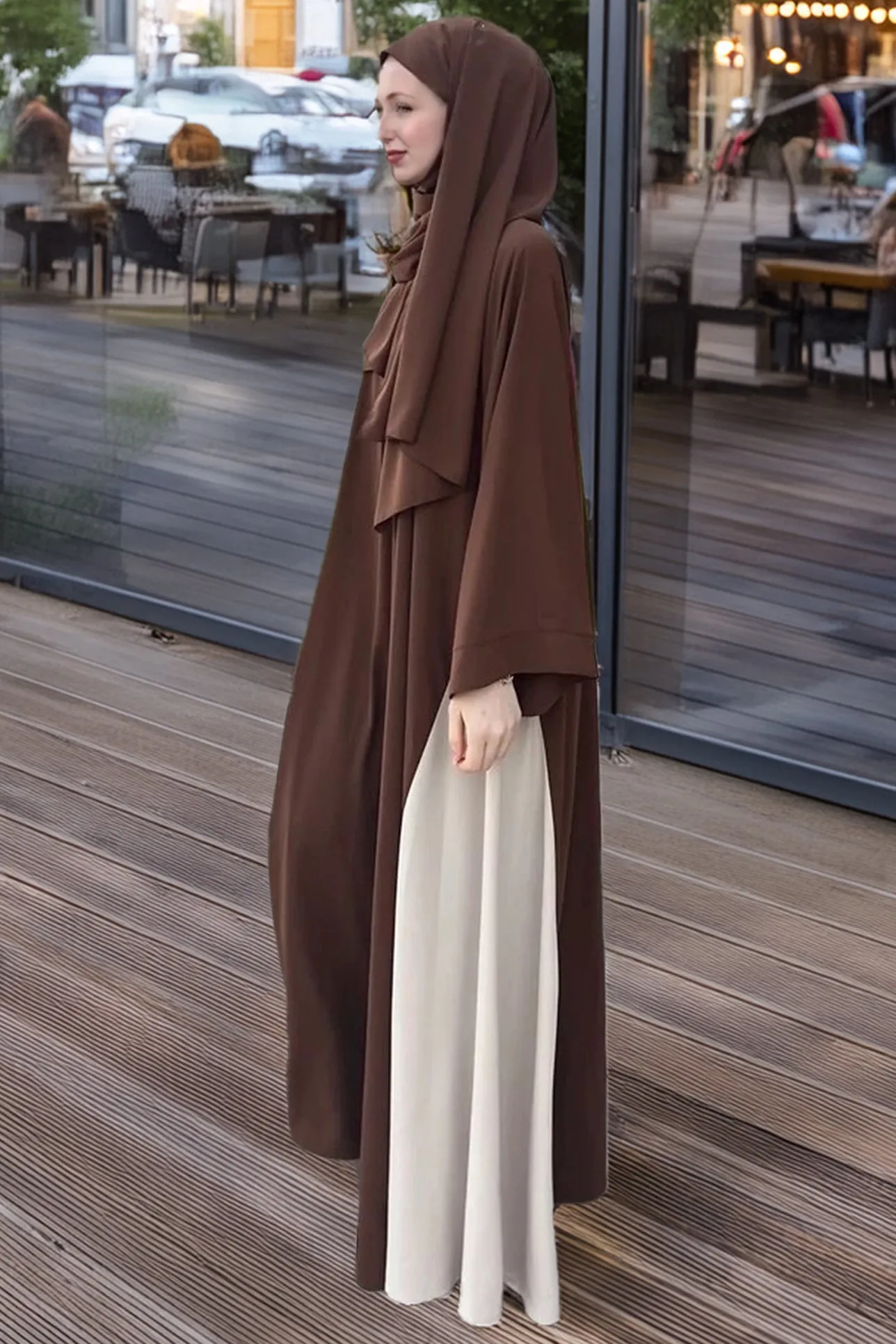Elegant Rosewood Two-Tone Crepe Abaya