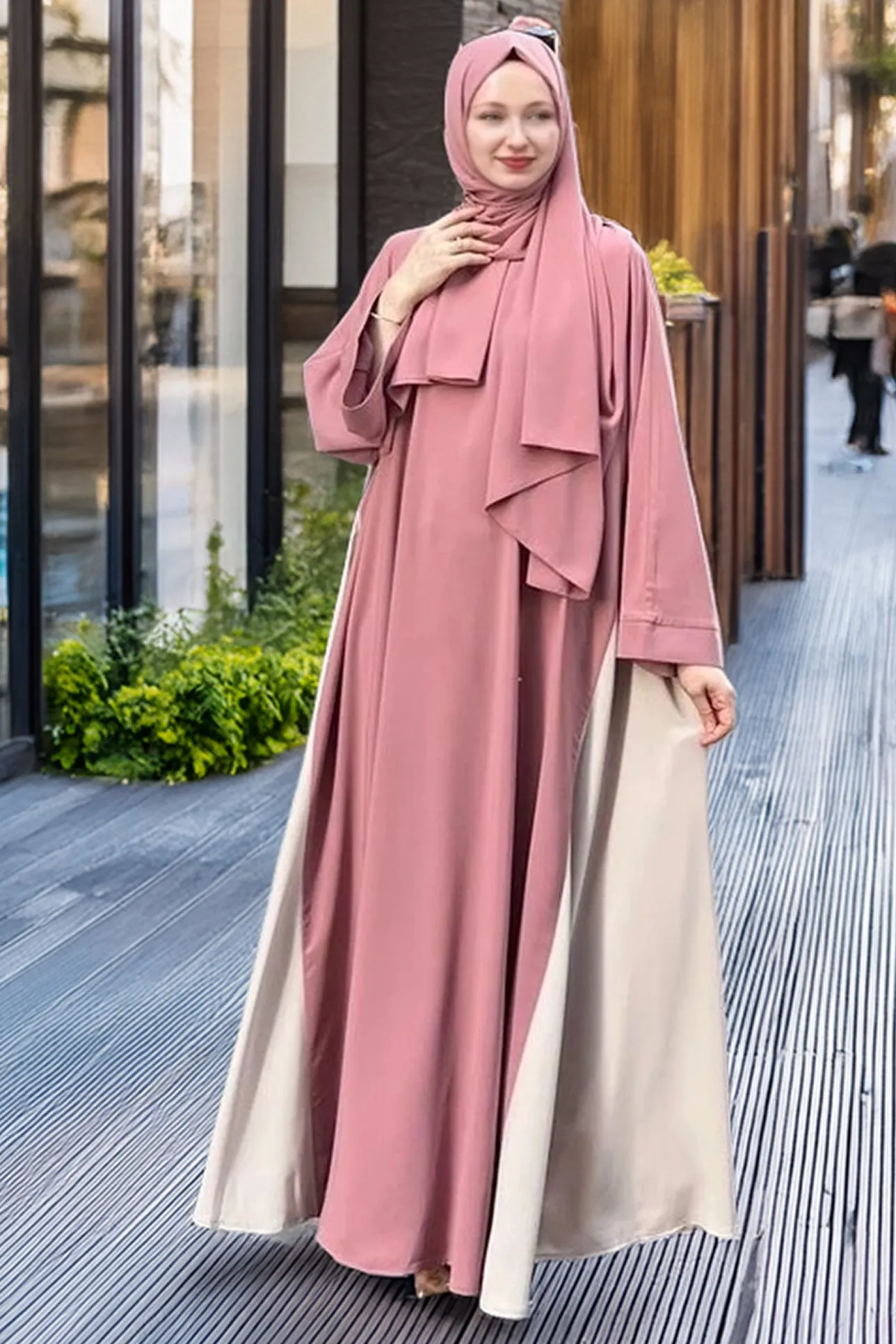 Elegant Rosewood Two-Tone Crepe Abaya