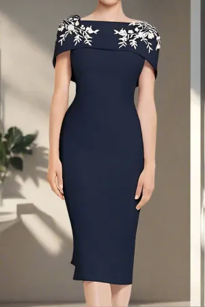 Elegant Tea Length Appliques Short Sleeve Mother of the Bride Dress