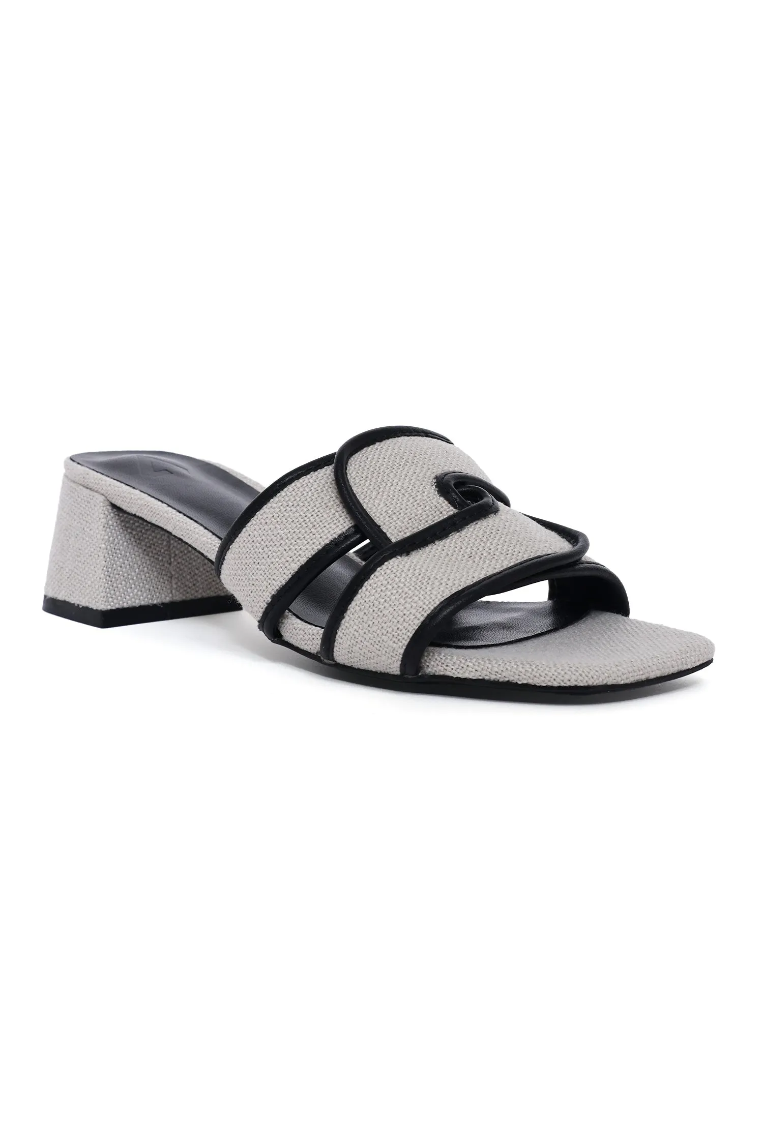 ELEGANT TEXTURED BLOCK HEEL SLIDE-BEIGE-BLACK