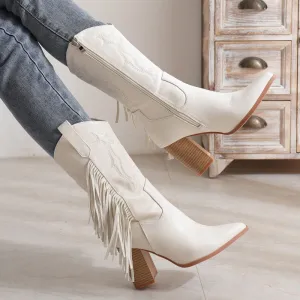 Envy Cowboy Tassle Embroidery Block Heel Ankle Boot