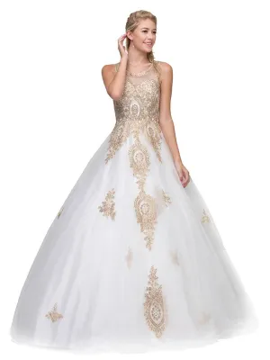 Eureka 6900 Long Cut-Out Back Quinceanera Dress Appliques