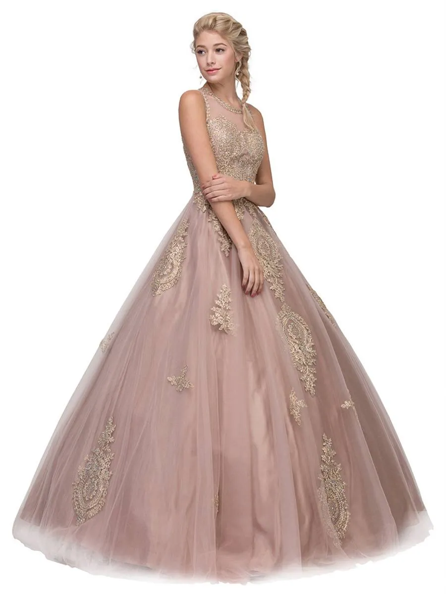 Eureka 6900 Long Cut-Out Back Quinceanera Dress Appliques