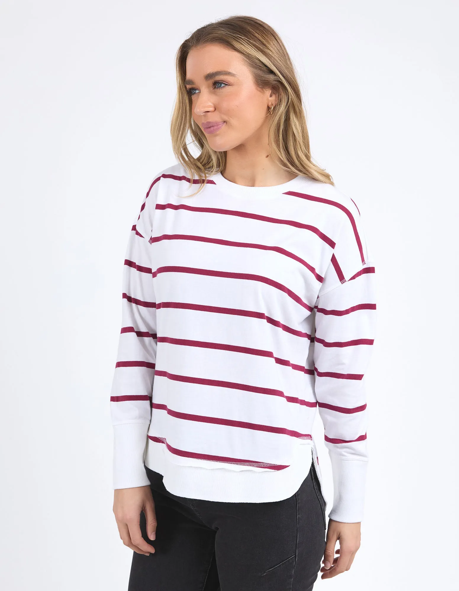 Farrah Stripe Long Sleeve - White/Beetroot Red Stripe