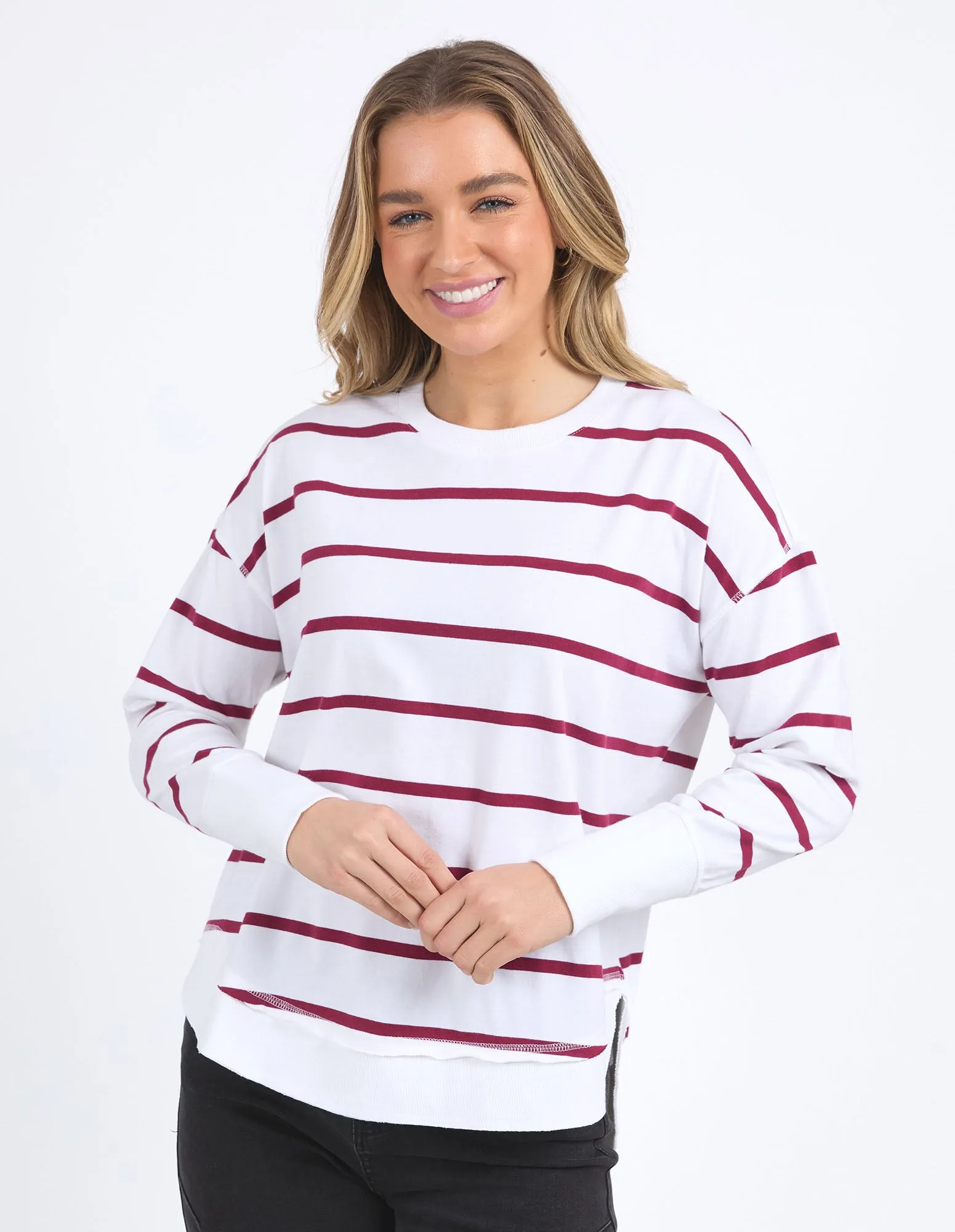 Farrah Stripe Long Sleeve - White/Beetroot Red Stripe