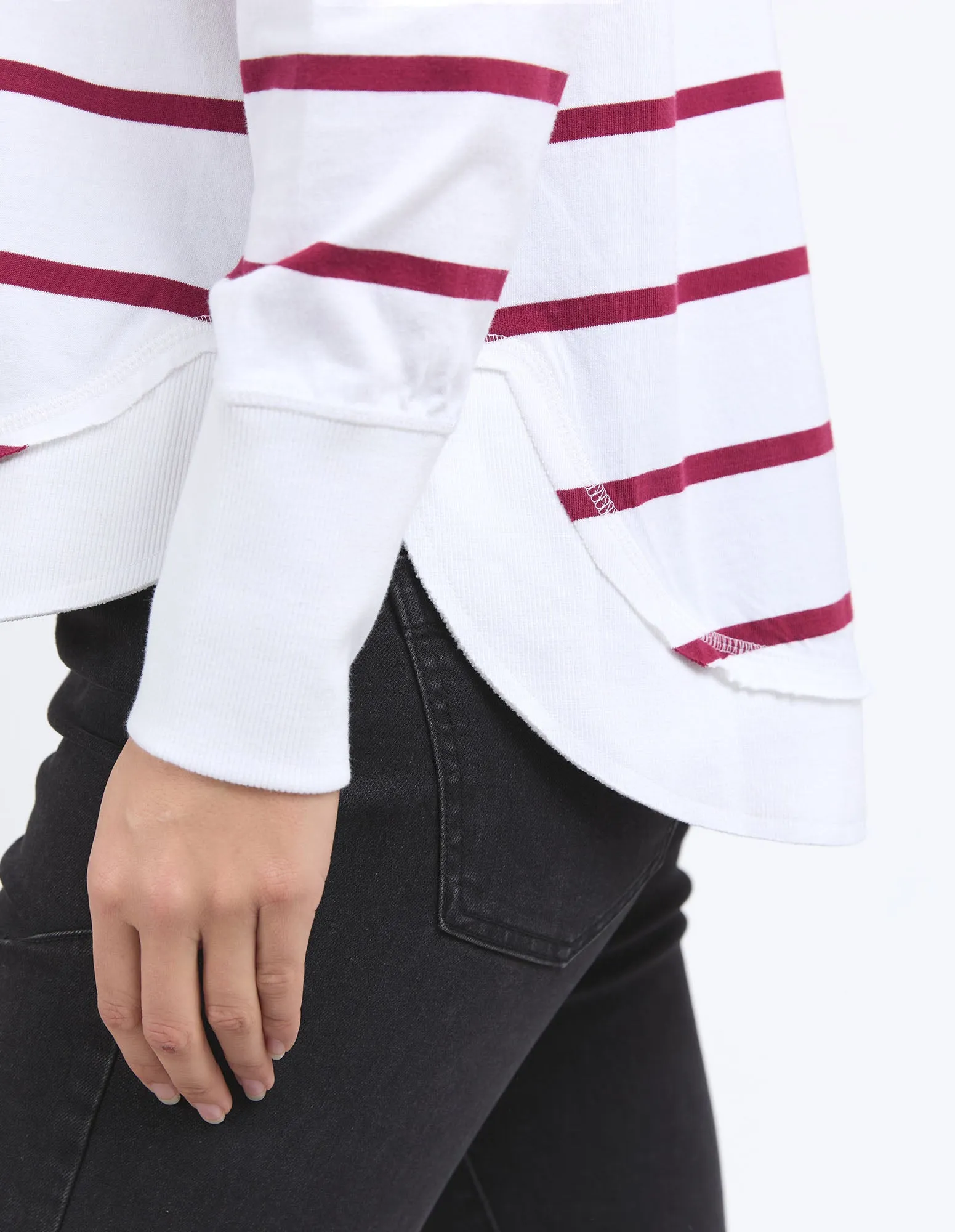 Farrah Stripe Long Sleeve - White/Beetroot Red Stripe