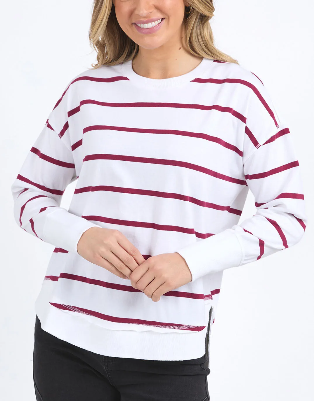 Farrah Stripe Long Sleeve - White/Beetroot Red Stripe