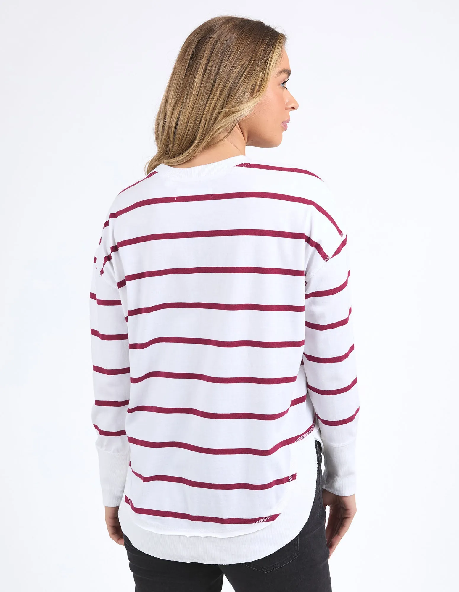 Farrah Stripe Long Sleeve - White/Beetroot Red Stripe