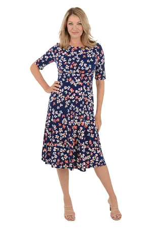 Floral Elbow Sleeve Tea Dress