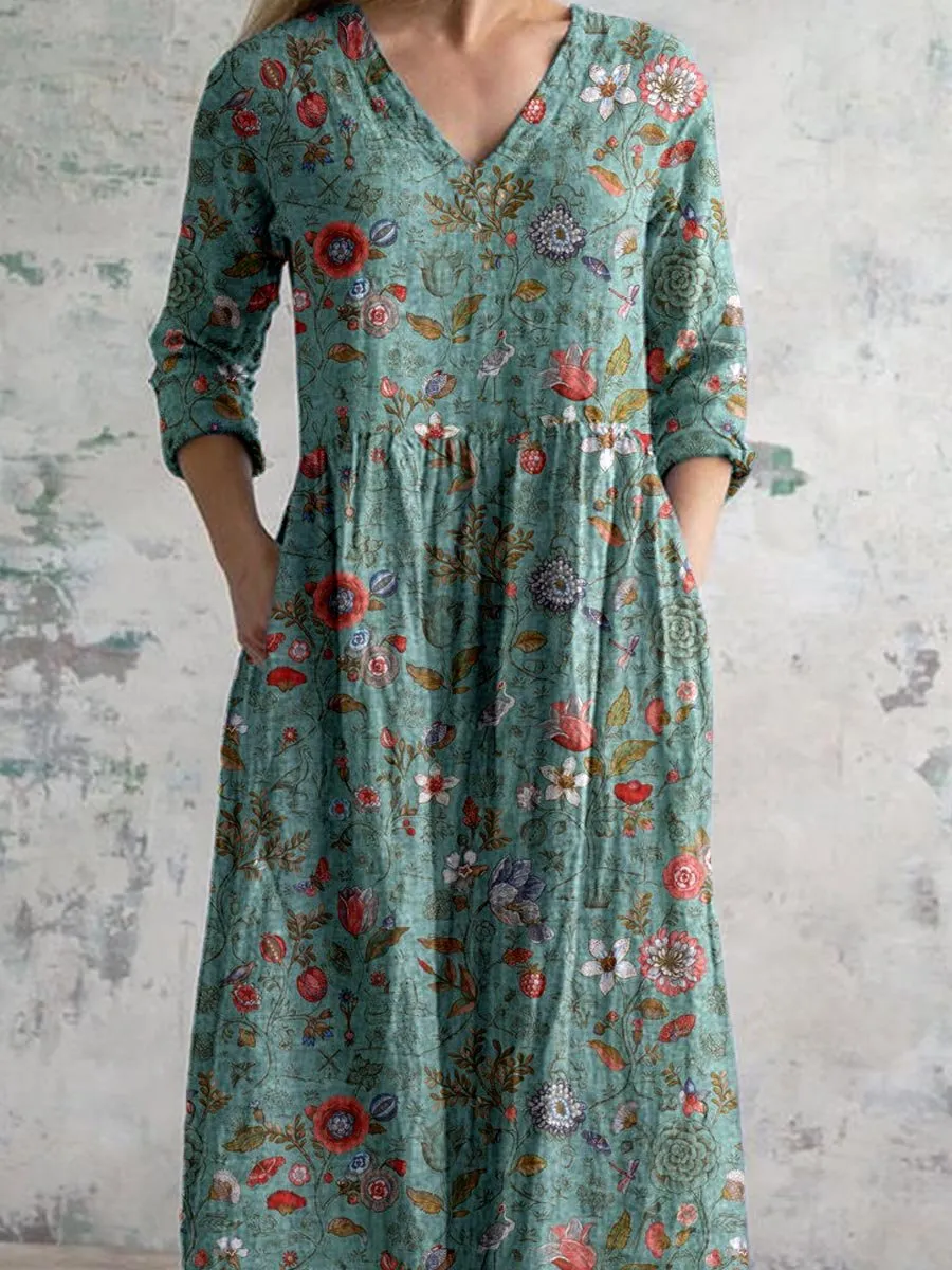 Floral Midi Dress | Green | Casual Comfort with a Feminine Touch