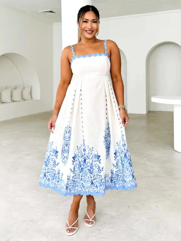 Floral Tea-Length Cocktail Dress with Bowknot Back