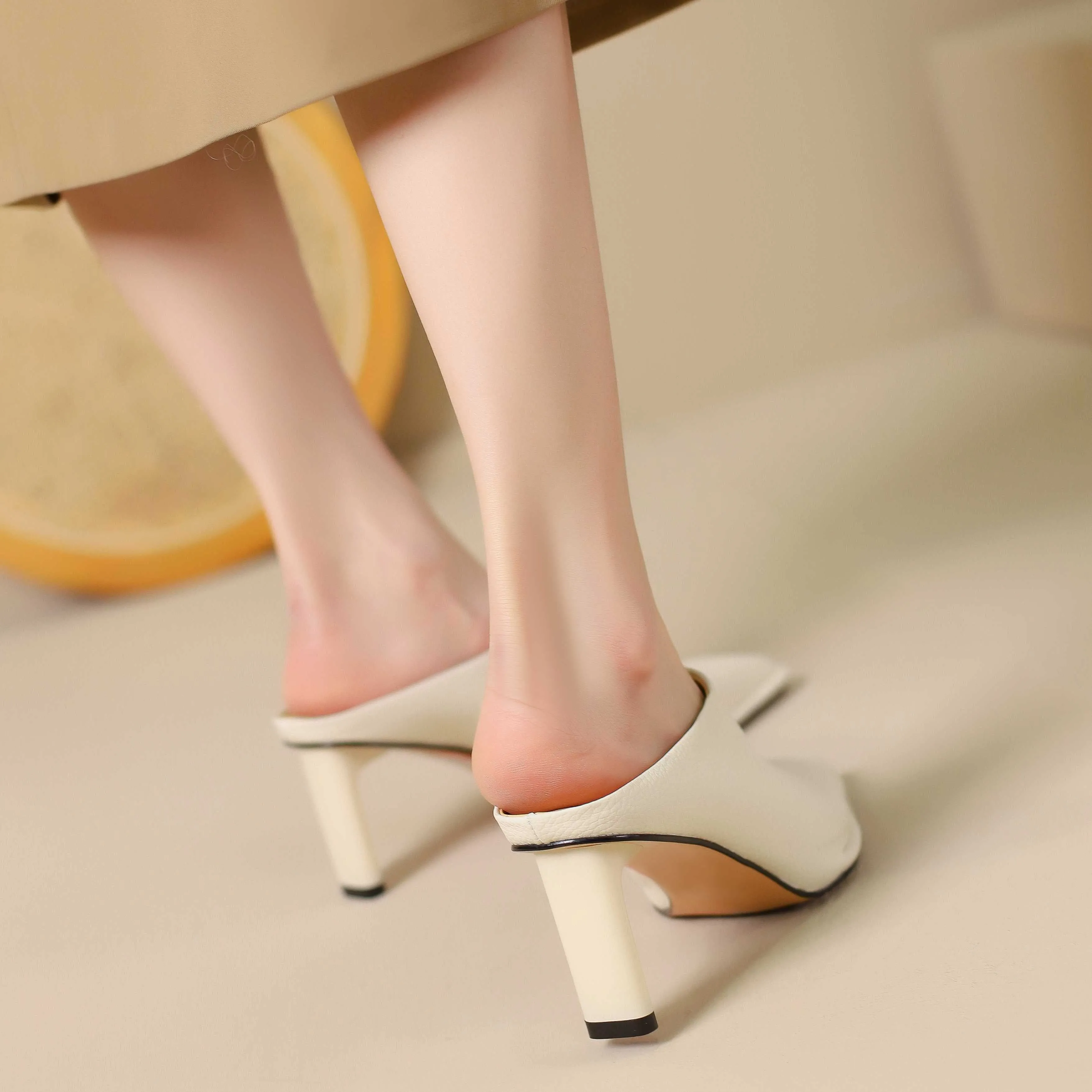 Full Grain Leather Pointed Toe Stiletto High Heels Candy Colors