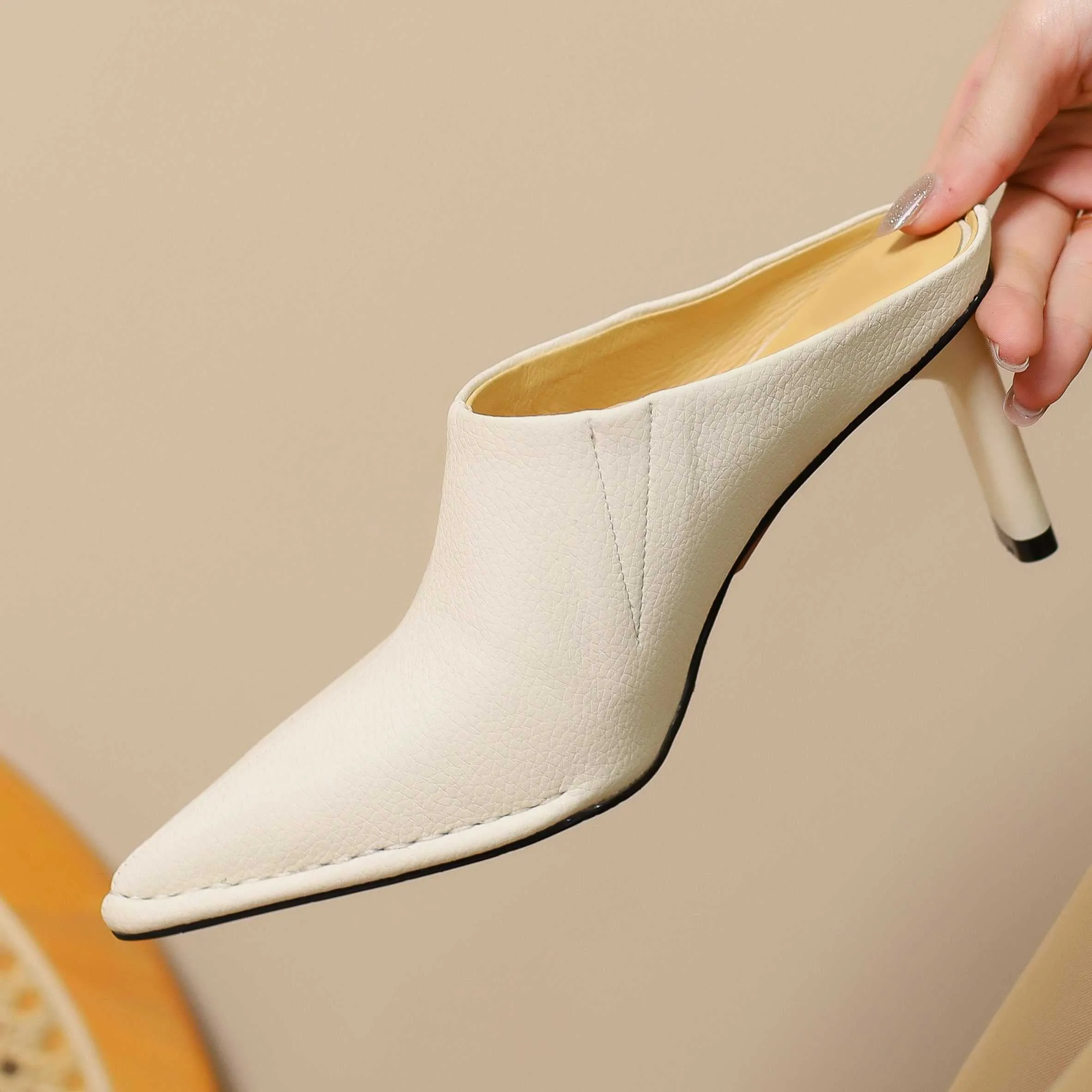 Full Grain Leather Pointed Toe Stiletto High Heels Candy Colors