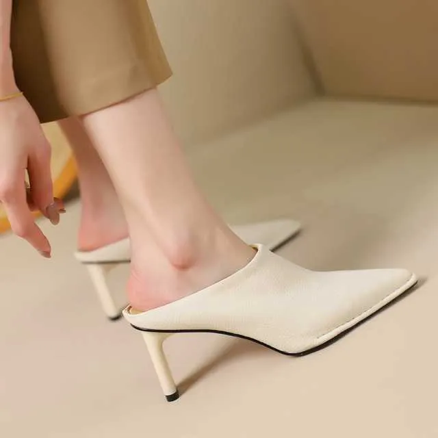 Full Grain Leather Pointed Toe Stiletto High Heels Candy Colors