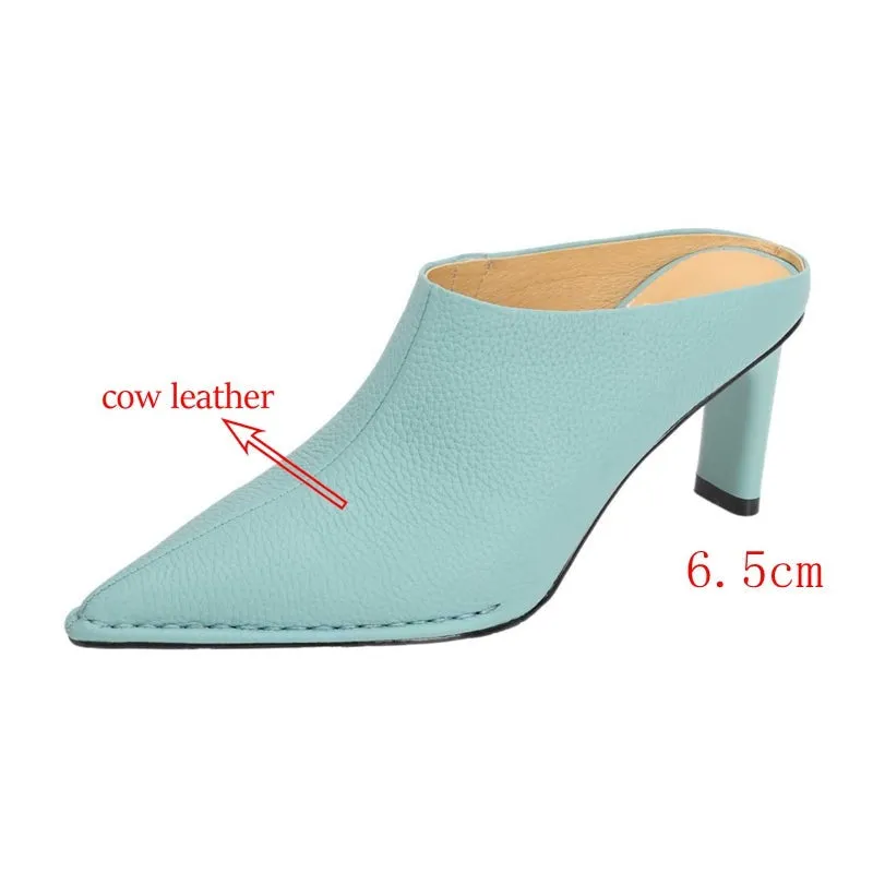 Full Grain Leather Pointed Toe Stiletto High Heels Candy Colors