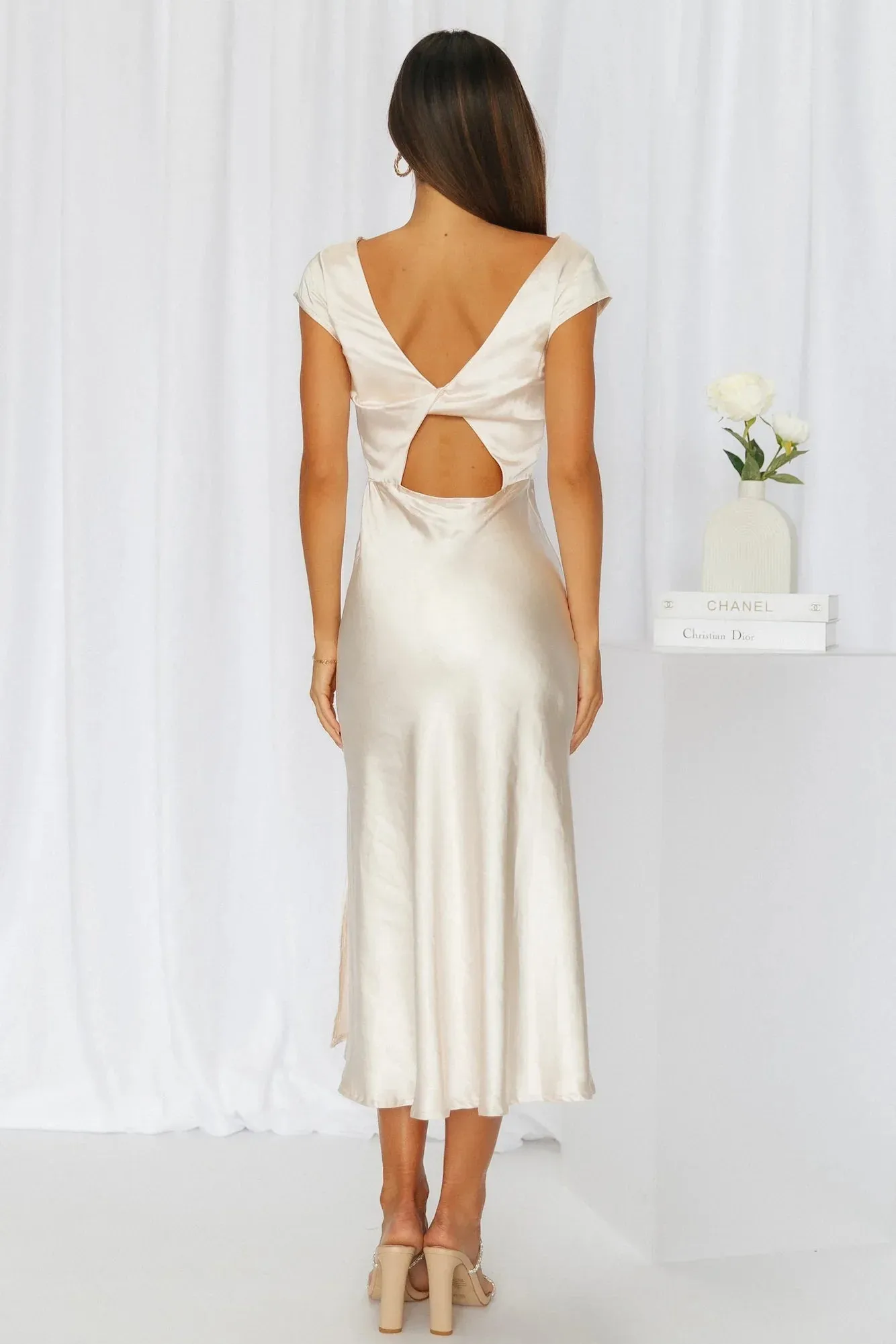 Get In Formation Satin Midi Dress Champagne