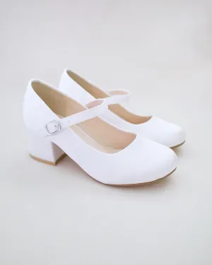 Girls Satin Mary Jane Block Heel