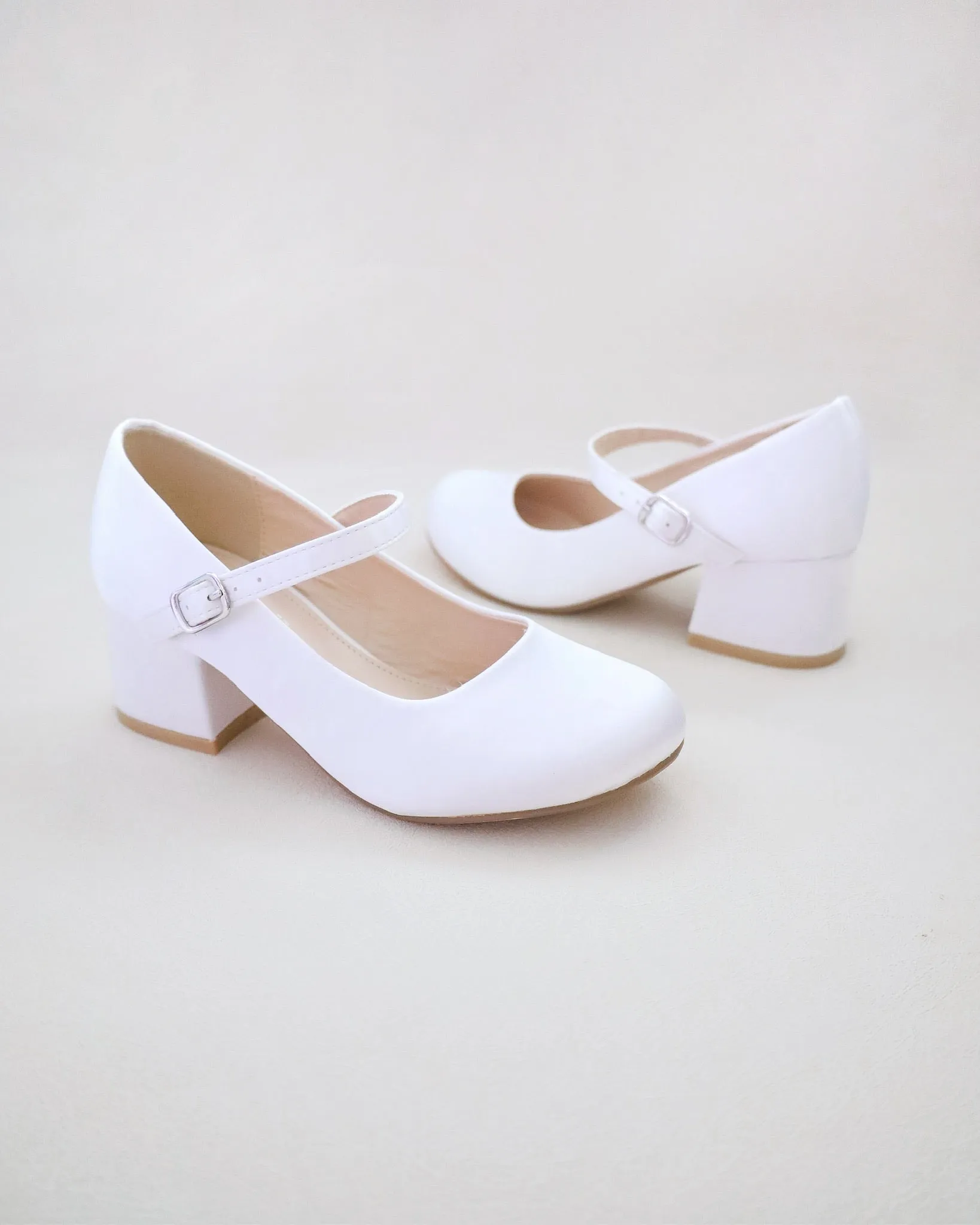 Girls Satin Mary Jane Block Heel