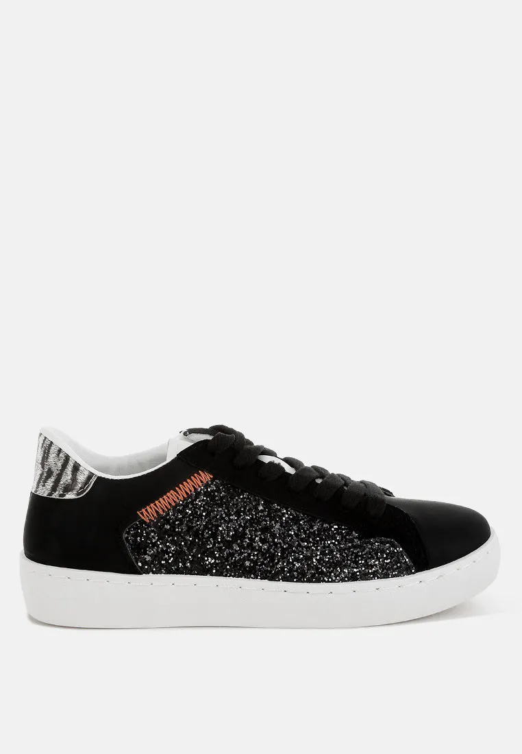 Glitter Faux Leather Sneakers by RUW
